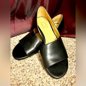Naturalized Black Lucie Leather Peep Toe D’Orsay Flat